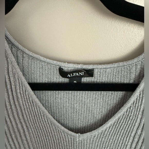 NWOT Alfani Silver Sparkle Ribbed V-Neck Sweater XLarge Get your “Shimmer On” - Picture 2 of 7